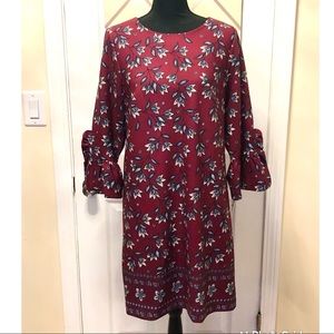 Nanette Lepore Cranberry Multi Blend Shift Dress with 3/4 Ruffle Sleeve-Size 8